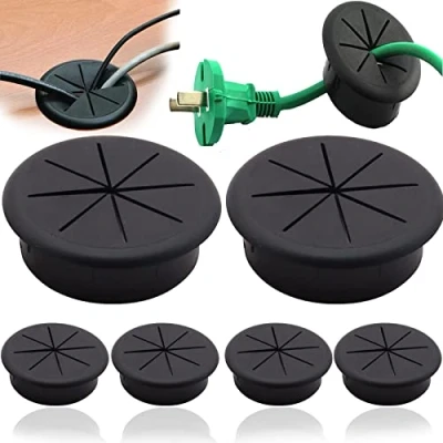 Abbildung von mohito 6PCS 60mmØ Rund Kabeldose Abdeckung für Schreibtisch Kabeldurchführung Schwarz Schreibtische Büro Arbeitsplatten