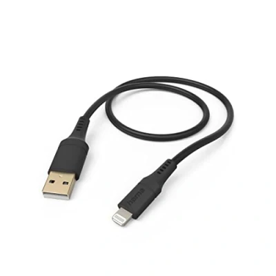 Abbildung von Hama Ladekabel „Flexible“ USB A auf Lightning, Silikon, 1,5m (iPhone Ladekabel, Lightning Kabel, iPhone 14 13 12 11 Pro Max Plus mini SE XS XR X 8 7, iPad Air mini, MFI zertifiziert) schwarz