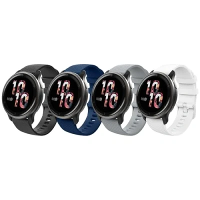 Abbildung von MoKo 4 Stück Armband Kompatibel mit Garmin Vivoactive 4S/Venu 3S/Venu 2S/Forerunner 265S/255S/255S Music/Vivomove 3S, 18mm Weiches Silikon Ersatzarmband Uhrenarmband Sportarmband, Mehrfarbig A