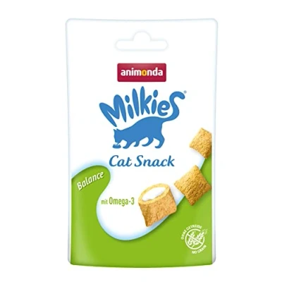 Abbildung von Milkies Katzensnack mit Milch Balance (12 x 30g), getreidefreie Knusperkissen Katzensnacks für erwachsene Katzen von animonda