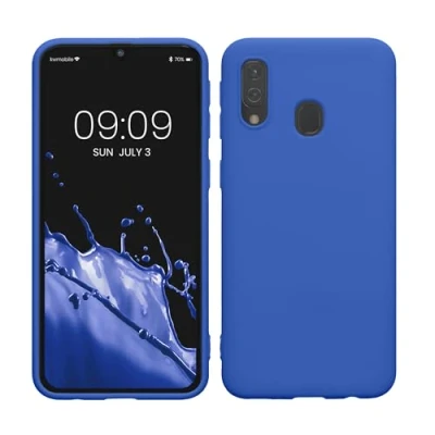 Abbildung von kwmobile Hülle kompatibel mit Samsung Galaxy A40 weiches TPU Silikon Case Cover geeignet für kabelloses Laden Baltik Blau