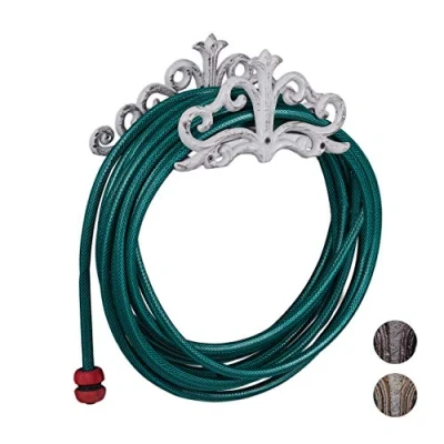 Abbildung von Relaxdays Schlauchhalter Wand, antik, Garten &amp; Laube, Schlauch Wandhalterung, Gusseisen, HxBxT: 15 x 36 cm, weiß