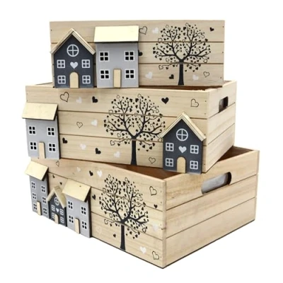 Abbildung von UNUS HOME Dekokiste Pflanzkisten Dekokisten (3 St., 3er Set in unterschiedlichen Größen), Holzkistenset Holzkisten Aufbewahrungskisten