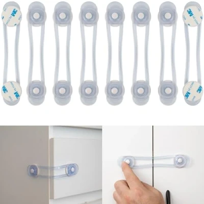 Abbildung von Universal Kindersicherung, 8 Stück, in Transparent, Sicherung von Schublade, Schrank, Toilette, Kühlschrank, Multifunktionssicherung zum Kleben, Schrankschloss ohne bohren, Babysicherung für Möbel