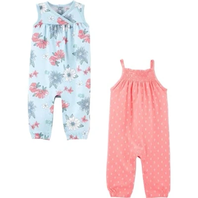 Abbildung von Simple Joys by Carter&#039;s Baby Mädchen 2 Pack Fashion Jumpsuits Modischer Overall im 2er Pack, Rosa/Floral, 0 3 Monate