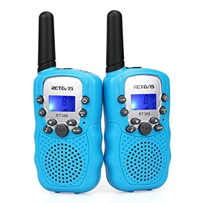 Abbildung von Retevis RT388 Kinder Walkie Talkie, Spielzeug mit großer Reichweite für 3 12 Jahre, 8 Kanal LCD Taschenlampe, Geschenke Camping, Abenteuer, Wandern (1 Paar, blau)