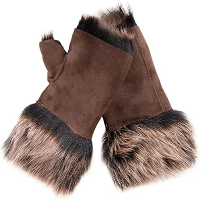 Abbildung von Infinity Leather Damen Handschuhe Winter Warm Bruan Gold Shearling Toskana Schaffell Wildleder Fingerloses Design