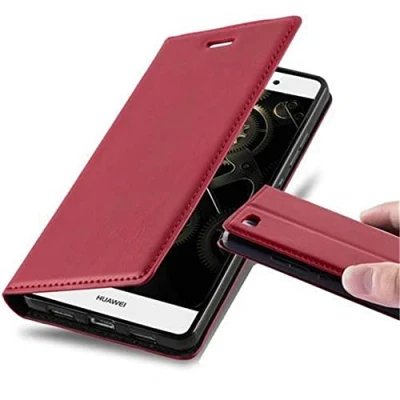 Abbildung von Cadorabo Hülle kompatibel mit Huawei P8 LITE 2015 aus Premium Kunst Leder Flip Klappbare Stoßfeste Magnetische [Standfunktion] [Kartenfächern] Cover für Tasche in Rot