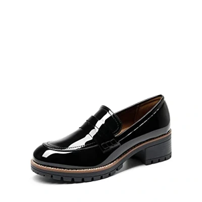 Abbildung von DREAM PAIRS Damen Klassische Loafer Bequeme Mokassins Slippers Business Schuhe mit Dicker Sohle für Damen,Size 41.5,SCHWARZ PAT,SDLS2319W