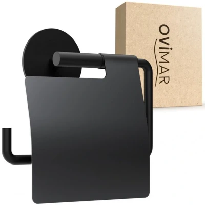 Abbildung von ovimar Toilettenpapierhalter Heroya (1 St), aus Edelstahl in Schwarz zur Zum Kleben