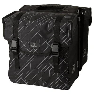 Abbildung von FastRider Dex Doppelte Fahrradtasche für Gepäckträger, 36L Seitentasche Fahrrad, Wasserabweisend, Reflektierend, 100% Recyceltes Polyester Schwarz