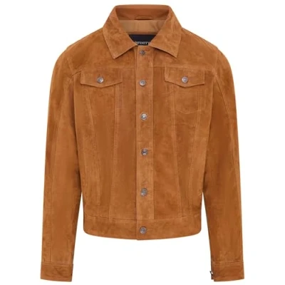 Abbildung von Infinity Leather Herren Jeansjacke aus Ziegenwildleder, Trucker, lässiges Denim Lederhemd