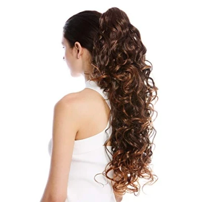 Abbildung von WIG ME UP N1095 V 2T30 Haarteil Zopf Pferdeschwanz extrem lang und voluminös gelockt lockig Kastanie Braun Gesträhnt 65 cm