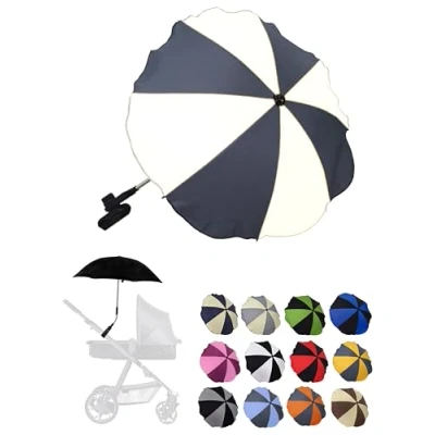 Abbildung von Sonnenschutz universal [Sonnenschirm für Kinderwagen] Buggy UV Schutz 50+ mit Universalhalterung biegsamer Schirm Rund und Ovalrohre verstellbar (grau weiß)