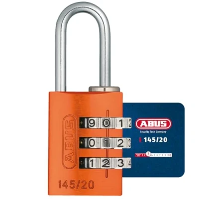 Abbildung von ABUS Zahlenschloss 145/20 Orange Kofferschloss, Spindschloss u. v. m. Aluminium Vorhängeschloss individuell einstellbarer Zahlencode Sicherheitslevel 3