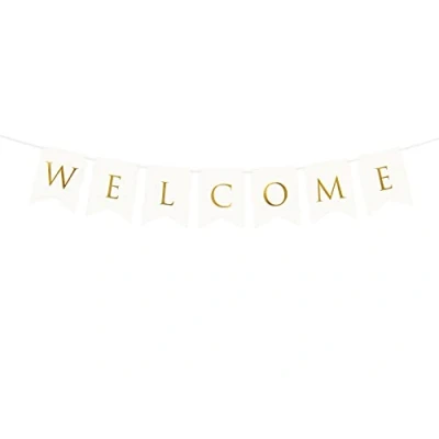Abbildung von partydeco Wimpelkette, Herzlich Willkommen Girlande &quot;Welcome&quot; 15x95cm weiß / gold