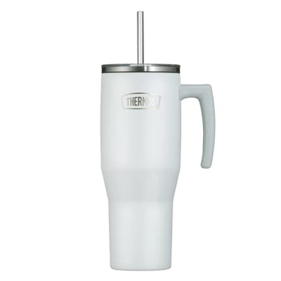 Abbildung von THERMOS REFRESHING SERIES Isolier Trinkbecher 1,1l weiß matt, Tumbler mit Strohhalm und Griff für unterwegs, Arbeit oder zu Hause, geschmacksneutraler doppelwandiger Edelstahl