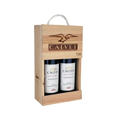 Abbildung von Calvet Wein Geschenk 2 Flaschen Rotwein Réserve, Bordeaux in Holzkiste (2 x 0.75 L)