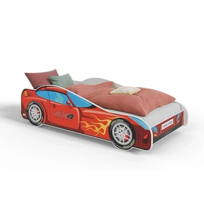 Abbildung von KOBI Kinderbett mit Rausfallschutz Auto Rennauto 160 x 80 cm Jugendbett Matratze Kinderbetten Jungen Mädchen Einzelbett Kinder Bett Autobett
