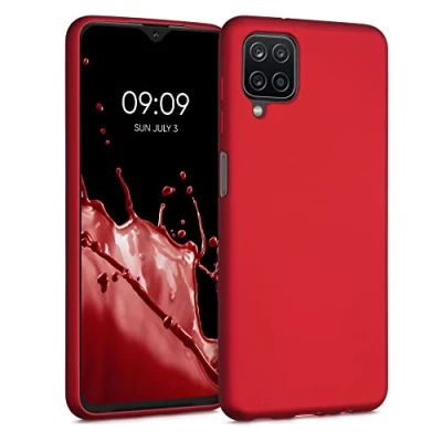 Abbildung von kwmobile Case kompatibel mit Samsung Galaxy A12 Hülle Schutzhülle aus Silikon metallisch schimmernd Handyhülle Metallic Dunkelrot