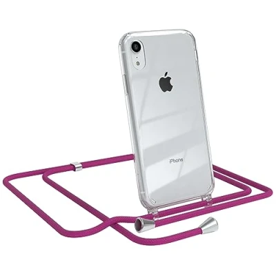 Abbildung von EAZY CASE Handykette kompatibel mit iPhone XR Handyhülle Umhängeband, Handykordel Schutzhülle, Silikonhülle, Hülle Band, Stylische Kette für Smartphone, Pink