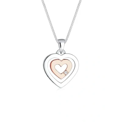 Abbildung von Elli DIAMONDS Halskette Damen Herz Anhänger Bi Colour Verspielt mit Diamant (0.02 ct.) in 925 Sterling Silber