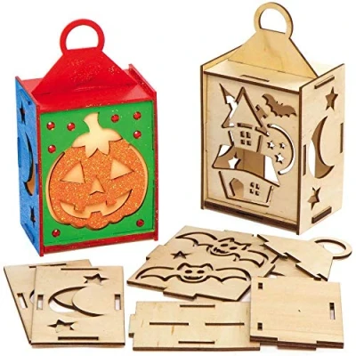 Abbildung von Baker Ross AX241 Halloween Laternen Sets aus Holz, 3 Stück, Holzhandwerk für Kinder zum Ausmalen, Dekorieren und Präsentieren, ideal die Trick or Treat Saison, Mittel