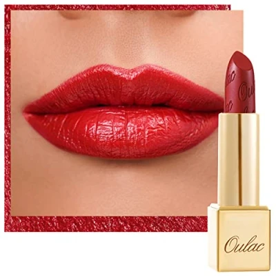 Abbildung von OULAC Lippenstift Metallic Glanz Finish, Roter mit Lang Anhaltendem 3D Glanz, Intensive Farbe, Cremige und Feuchthaltende Formel, Vegan, 4.3g (12) Cherry Bomb