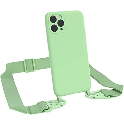 Abbildung von EAZY CASE Premium Silikon 2 in 1 Handykette kompatibel mit iPhone 11 Pro Handyhülle Umhängeband, Handykordel Silikonhülle, Hülle Band, Kette für Smartphone, Hell Grün