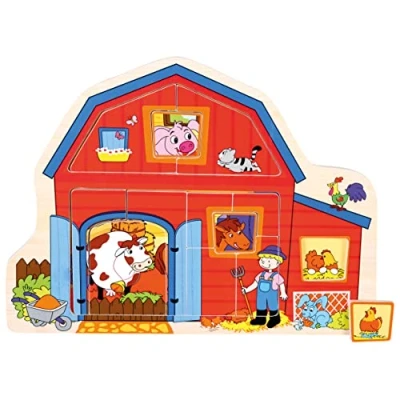 Abbildung von Bino &amp; Mertens Puzzle Bauernhof, Spielzeug für Kinder ab 12 Monaten (13 teiliges Kinder, zum Kennenlernen der heimischen Tierwelt, Holzspielzeug in Bauernhof Design), Mehrfarbig, 88118