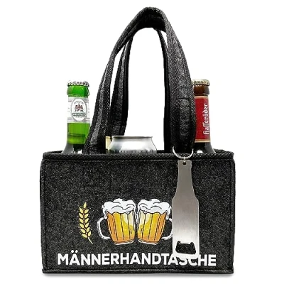 Abbildung von Longfair Witzige Männerhandtasche mit Flaschenöffner Tragetasche aus Hochwertigem Filz für 6 Bierflaschen Bier Herrenhandtasche in Grau
