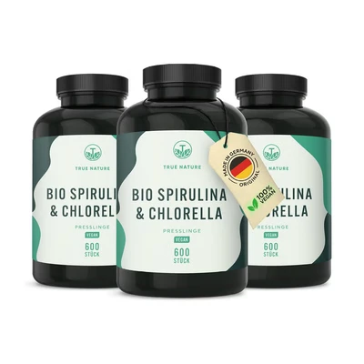 Abbildung von Bio Spirulina &amp; Chlorella Presslinge Eisen Vitamin B12 1800 St