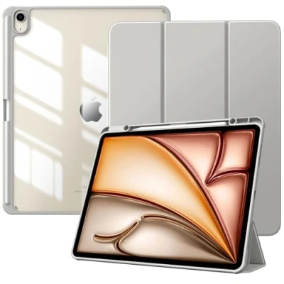 Abbildung von TiMOVO Hülle für New iPad air 13 Zoll (M2) 2024 Schutzhülle mit Stifthalter, Schlank Ständer Klarer Transparent Rückseite 13,Auto Schlaf/Aufwach, Hell Grau
