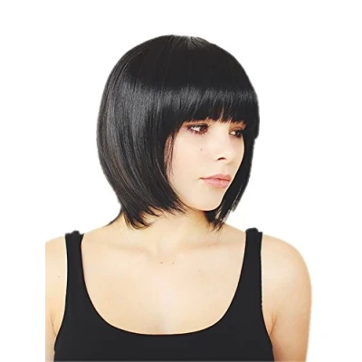 Abbildung von Prettyland Damen Schwarz Kurz Haar Bob mia wallace kleopatra Glatte Kurze Retro Perücke black short Wig C577