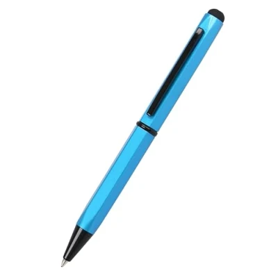 Abbildung von 𝗢𝗡𝗟𝗜𝗡𝗘 Kugelschreiber Hexagon Stylus blau, sechseckiger aus Aluminium, auswechselbare D1 Mine, Schreibfarbe Stift mit Touchpen, 1 Stück