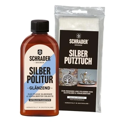 Abbildung von SCHRADER Silberpflege Set Silberpoliermittel und Silberputztuch für Schmuck &amp; Besteck Entfernt Anlaufstellen 2 teilig