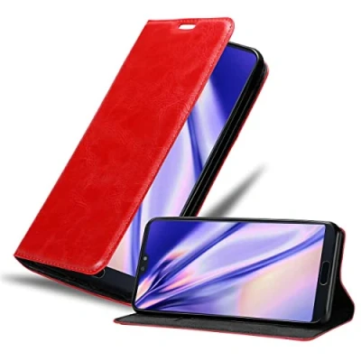 Abbildung von Cadorabo Hülle kompatibel mit Huawei P20 PRO / Plus aus Kunst Leder Flip Klappbare Stoßfeste Magnetische [Standfunktion] [Kartenfächern] Cover für Tasche in Rot