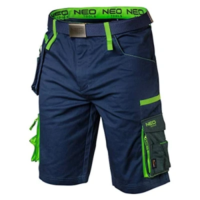 Abbildung von NEO TOOLS Herren Premium Kurze Arbeitshose mit Hosengürtel, 62% Baumwolle, 35% Polyester, 3% Elasthan 270 g/m2, Gr. XS 3XL, abnehmbare Werkzeugtasche