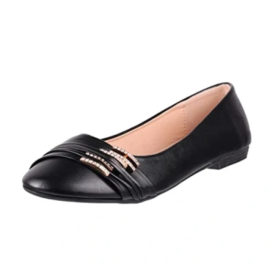 Abbildung von Elara Damen Ballerinas Bequem Lederoptik Strass Flach Chunkyrayan B069 BL Black 41
