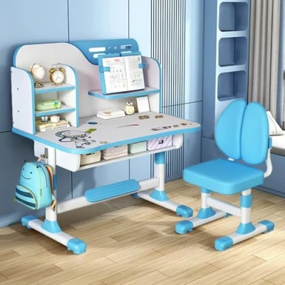 Abbildung von tinysiry Set aus Schreibtisch und Stuhl für Kinder, höhenverstellbarer Kinderschultisch mit großem Schreibbrett, Bücherregal Schublade, ergonomischer Schreibtischstuhl Astronautenmuster B