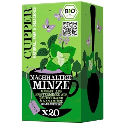 Abbildung von Cupper Bio Kräutertee Nachhaltige Minze, Ohne Süßholz, 20 ungebleichte Teebeutel, umweltfreundlich, fair gehandelt