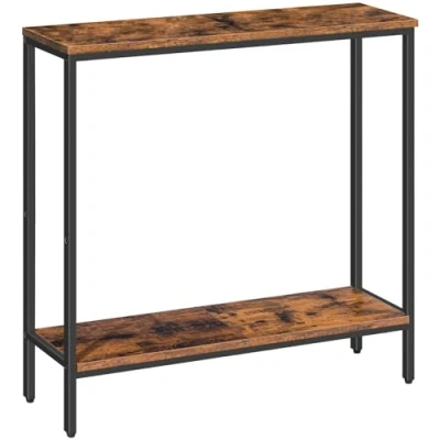 Abbildung von HOOBRO Schmal Konsolentisch mit Ablage, 75 x 22 cm Beistelltisch, Flurtisch, Kleiner Ausstellungstisch, Sofatisch für kleinen Raum, Eingang, Flur, Dunkelbraun Schwarz EBF22XG01