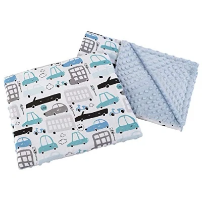 Abbildung von Medi Partners Babydecke Krabbeldecke mit Kissen 100% Baumwolle Minky Kinderdecke 55x75 + 35x30cm multifunktional für Kinderwagen Babyschale Wiege (REH grauem Minky)