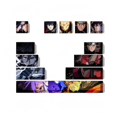 Abbildung von Narut Tastenkappen, PBT Tastenkappen mit 12 Tasten, Thermosublimation, benutzerdefinierte für mechanische Cherry Gateron MX Tastaturen (Uchiha Sasuke)