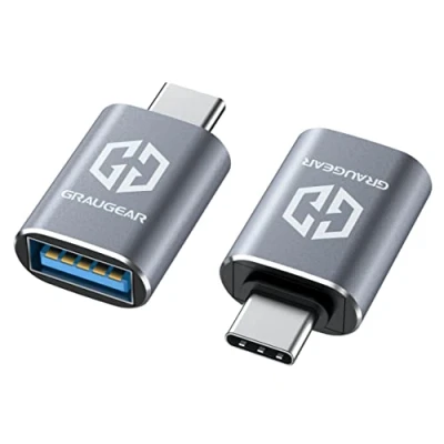 Abbildung von GRAUGEAR USB 3.2 Gen2 Type C Adapter Adapter, A Buchse zu Stecker, Schnellladen, 2 Stück, silber