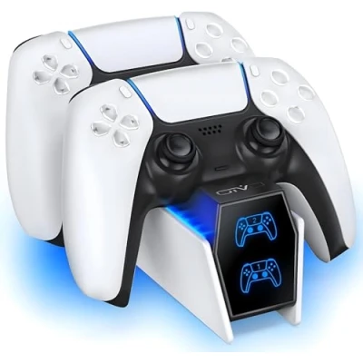Abbildung von OIVO PS5 Controller Ladestation, Ladestation mit 2 Stunden Ladechip, Ladegerät für Playstation 5, Schnellladung inklusive Kabeln, LED Ladestatusanzeige, Weiß