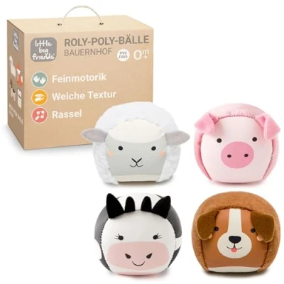 Abbildung von Little Big Friends Roly Poly Balls Sensorisches Ballspielzeug für Babies, 4er Set Bauernhof Design