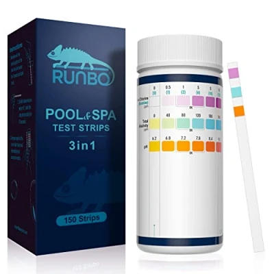 Abbildung von RUNBO 3 in 1 Pool Teststreifen für Spa, 150 Stäbchen, Teststreifen, Wassertest Set, genauer chemischer Tester freies Chlor, Alkalinität, pH