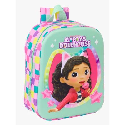 Abbildung von Safta GABBY&#039;S DOLLHOUSE 3D Kindergartenrucksack, anpassbar an den Wagen, einfache Reinigung, ideal für Kinder verschiedener Altersgruppen, bequem und vielseitig, Qualität Widerstandsfähigkeit, 22