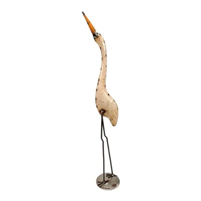 Abbildung von Metall Dekofigur Reiher 20 x 92cm Creme Garten Figur Deko Vogel Skulptur Tierfigur Vogelschreck